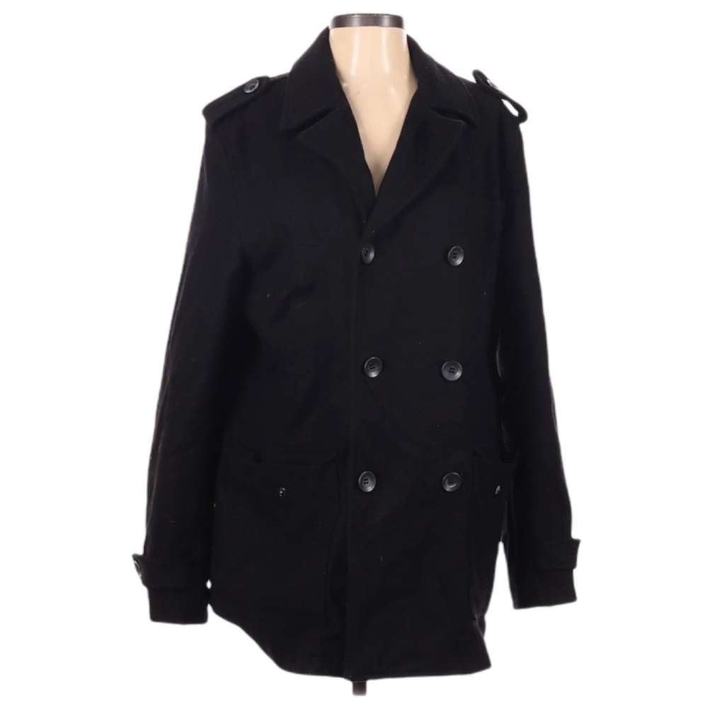 Black Rivet Black Wool Blend Jacket Size S Pea Coat Double Breasted